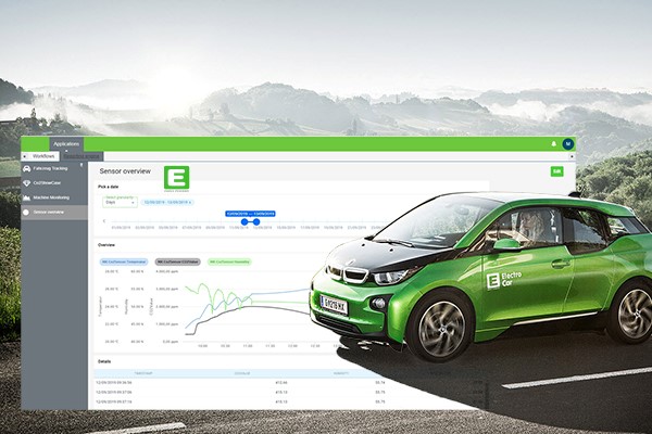 Daten von grünem Elektroauto im IoT-Portal ersichtlich